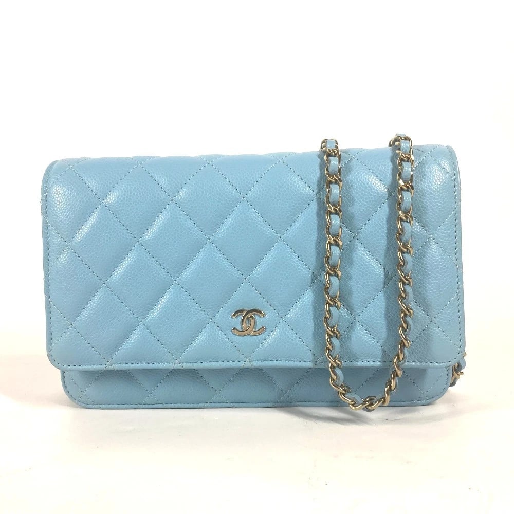 CHANEL CC MATELASSE TIMELESS CLASSIC CHAIN WALLET BAG: CHANEL CC Matelasse Timeless Classic Chain Wallet Bag Brand: CHANEL Type/Style: Shoulder Bag Material: caviar Leather Color: light bluexgold hardware Size: W7.5xH5.1xD1.4inch / W19cmxH13cmxD3.5cm