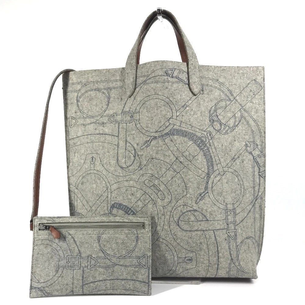 HERMES SHOULDER BAG SHOULDER BAG: HERMES Shoulder Bag Shoulder Bag Brand: HERMES Type/Style: Tote Bag Material: Felt / Leather Color: Gray / Brown Size: W13.6xH16.7xD3.5inch / W34.5cmxH42.5cmxD9cm Accessories: None Accesso