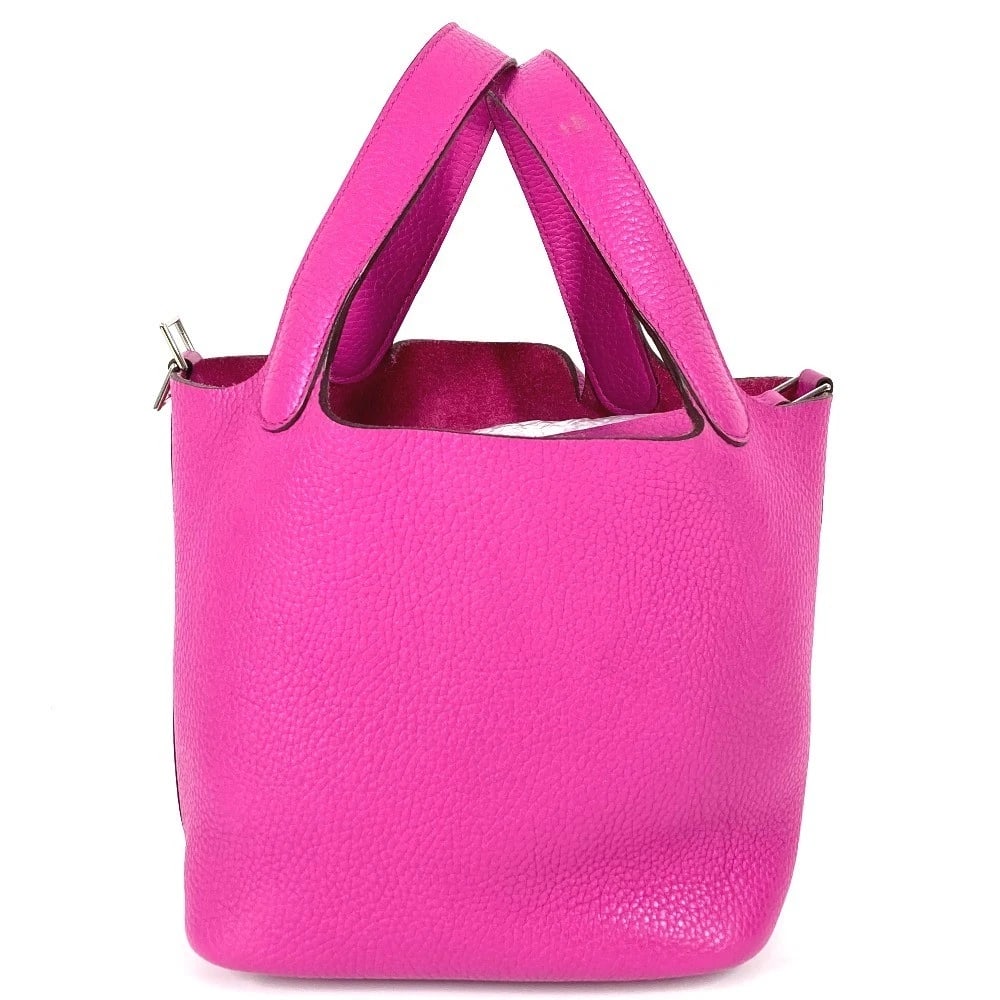 HERMES PICOTIN LOCK PM TOTE BAG HAND BAG: HERMES Picotin Lock PM Tote Bag Hand Bag Brand: HERMES Type/Style: Hand Bag Material: Taurillon Clece Color: Pink/Silver Hardware Size: W7.1xH7.3xD5.1inch / W18cmxH18.5cmxD13cm Accessories: None