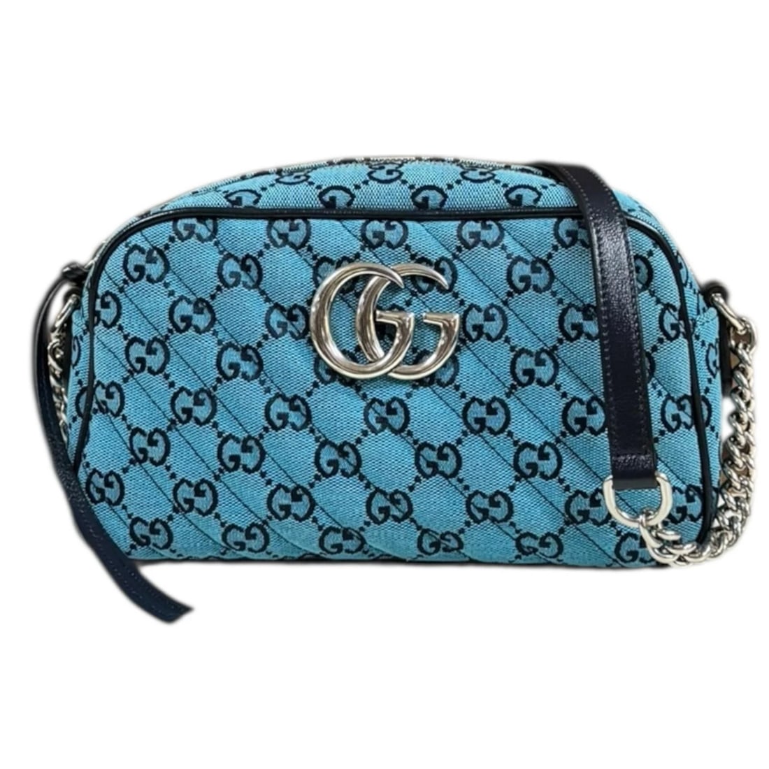 GUCCI SHOULDER BAG CROSS BODY CANVAS LEATHER QUILTING CHAIN SHOULDER: GUCCI Shoulder Bag Cross Body canvas leather Quilting Chain Shoulder Brand: GUCCI Type/Style: Shoulder Bag Material: Exterior Material canvas Color: Exterior color navy Size: W9.4 x H5.5 x D2.8inch
