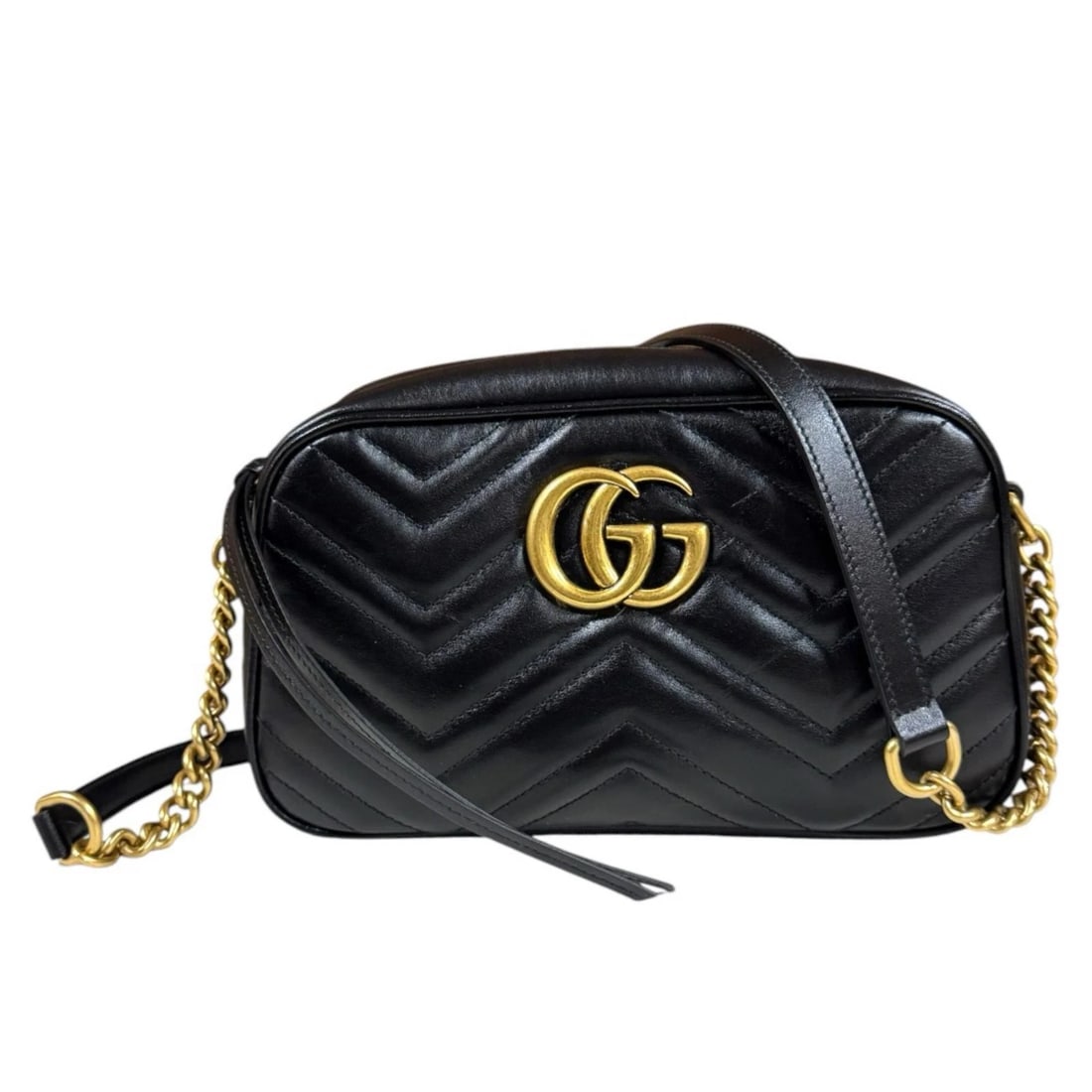 GUCCI SHOULDER BAG CROSS BODY LEATHER CHAIN: GUCCI Shoulder Bag Cross Body leather Chain Brand: GUCCI Type/Style: Shoulder Bag Material: Exterior Material leather Color: Exterior color black Size: W9.4 x H5.9 x D2.8inch Accessories: None