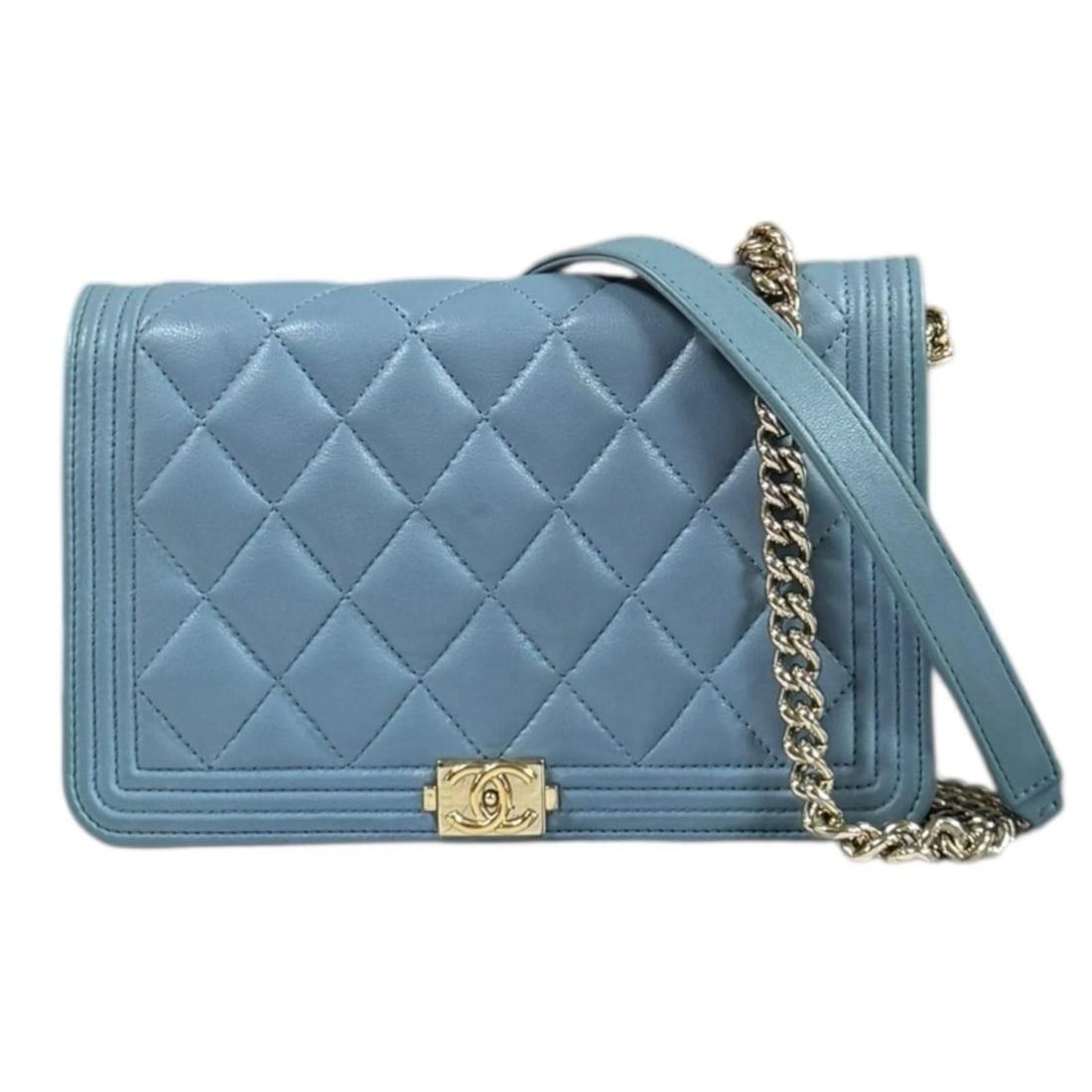 CHANEL SHOULDER BAG CROSS BODY LEATHER CHAIN WALLET: CHANEL Shoulder Bag Cross Body leather Chain wallet Brand: CHANEL Type/Style: Shoulder Bag Material: Exterior Material leather Color: Exterior color blue Size: W7.5 x H4.9 x D1.8inch Accessories: