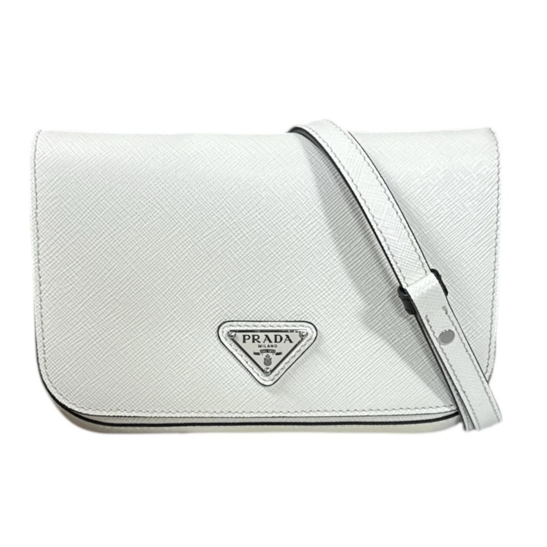 PRADA SHOULDER BAG CROSS BODY LEATHER: PRADA Shoulder Bag Cross Body leather Brand: PRADA Type/Style: Shoulder Bag Material: Exterior Material leather Color: Exterior color white Size: W6.9 x H4.9 x D1.4inch Accessories: None A