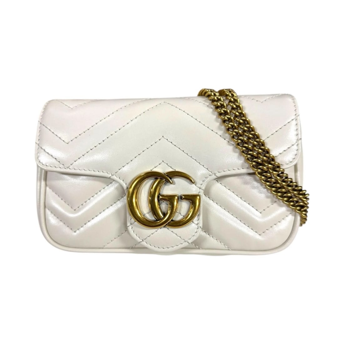 GUCCI SHOULDER BAG CROSS BODY LEATHER CHAIN: GUCCI Shoulder Bag Cross Body leather Chain Brand: GUCCI Type/Style: Shoulder Bag Material: Exterior Material leather Color: Exterior color white Size: W6.7 x H3.9 x D1.8inch Accessories: None