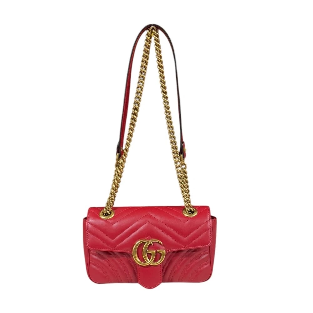 GUCCI SHOULDER BAG CROSS BODY LEATHER CHAIN: GUCCI Shoulder Bag Cross Body leather Chain Brand: GUCCI Type/Style: Shoulder Bag Material: Exterior Material leather Color: Exterior color red Size: W8.3 x H4.9 x D2.4inch Accessories: None <