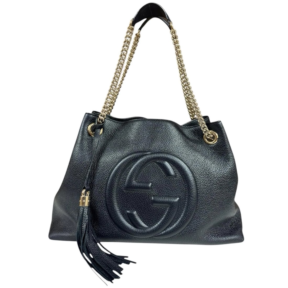 GUCCI SHOULDER BAG LEATHER CHAIN: GUCCI Shoulder Bag leather Chain Brand: GUCCI Type/Style: Shoulder Bag Material: Exterior Material leather Color: Exterior color black Size: W14.6 x H10.2 x D5.5inch Handle:21.3inch Accessories: None