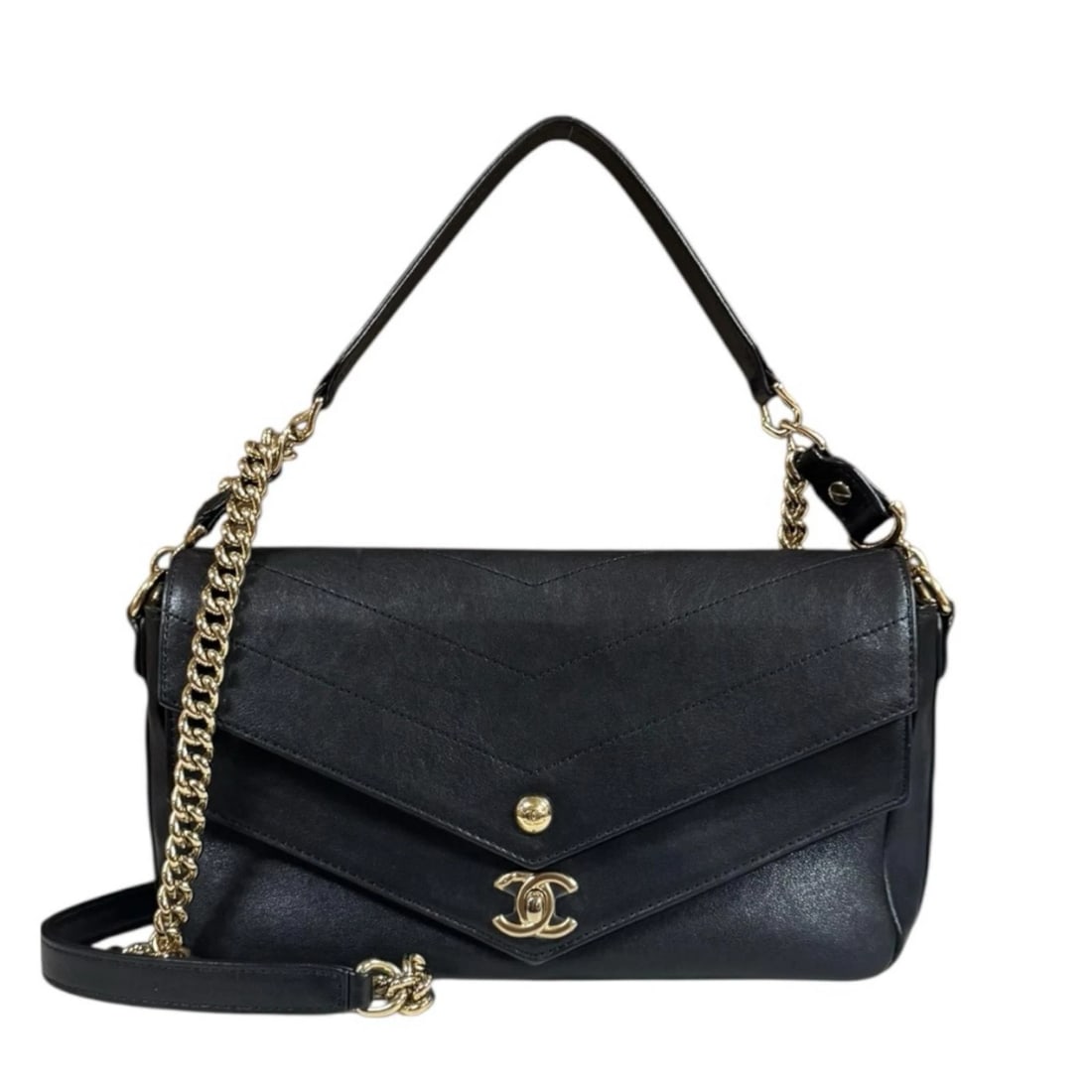 CHANEL SHOULDER BAG CROSS BODY LEATHER CHAIN V STITCH: CHANEL Shoulder Bag Cross Body leather Chain V stitch Brand: CHANEL Type/Style: Shoulder Bag Material: Exterior Material leather Color: Exterior color black Size: W10.0 x H5.9 x D3.0inch Handle:17.7in