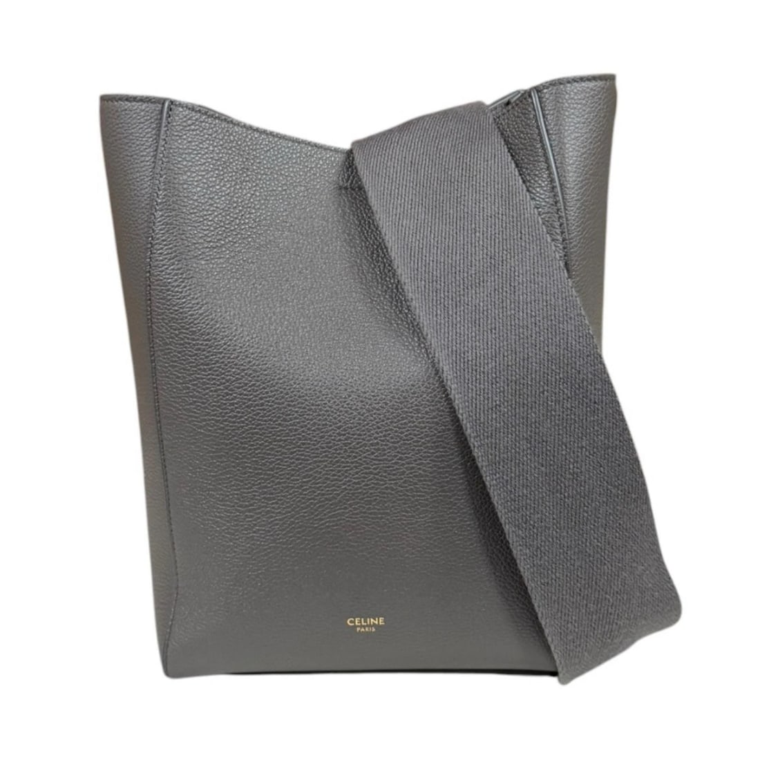 CELINE SHOULDER BAG LEATHER SANGLE BUCKET SMALL: CELINE Shoulder Bag leather Sangle bucket small Brand: CELINE Type/Style: Shoulder Bag Material: Exterior Material leather Color: Exterior color gray Size: W6.7 x H9.6 x D4.7inch Accessories: None