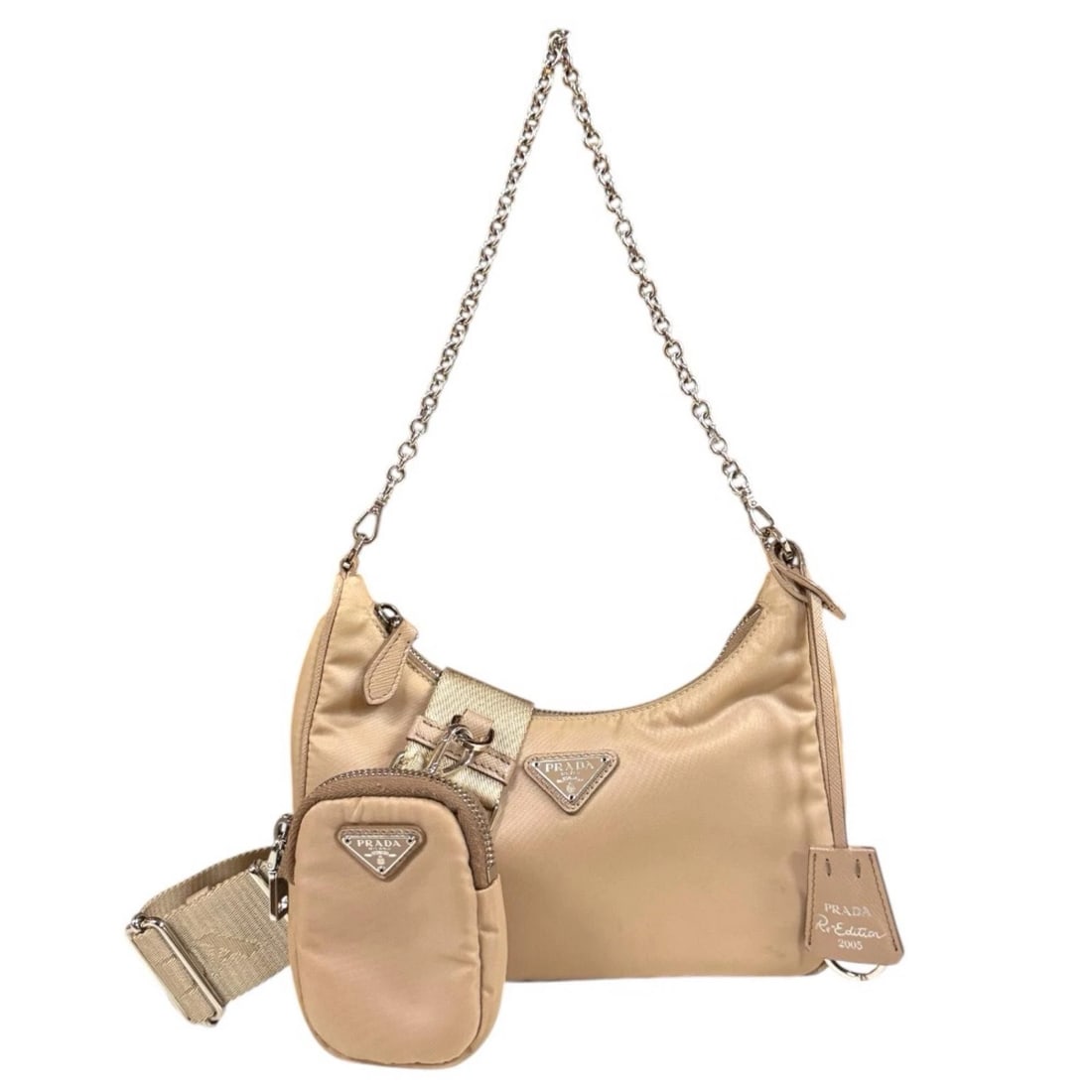 PRADA SHOULDER BAG NYLON 2WAY: PRADA Shoulder Bag Nylon 2way Brand: PRADA Type/Style: Shoulder Bag Material: Exterior Material Nylon Color: Exterior color CAMMEO Size: W8.7 x H6.3 x D2.4inch Handle:18.9inch Accessories: None