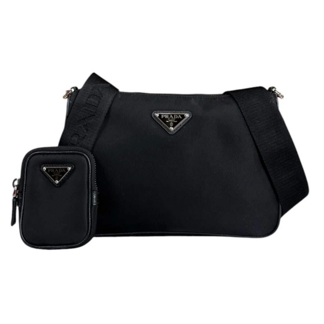 PRADA SHOULDER BAG CROSS BODY NYLON: PRADA Shoulder Bag Cross Body Nylon Brand: PRADA Type/Style: Shoulder Bag Material: Exterior Material Nylon Color: Exterior color black Size: W9.6 x H6.5 x D2.4inch Accessories: None Acces