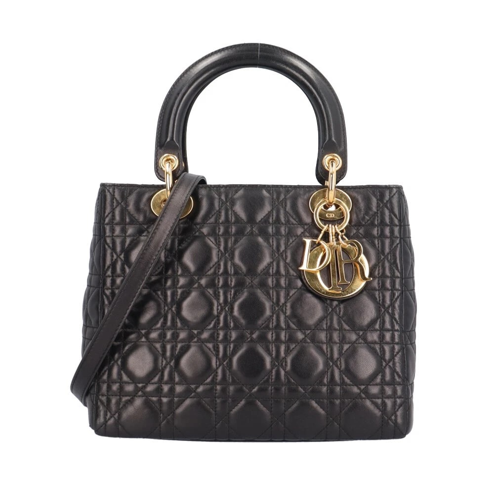 CHRISTIAN DIOR SHOULDER BAG LEATHER 2WAY LADY MEDIUM: Christian Dior Shoulder Bag leather 2way Lady Medium Brand: Christian Dior Type/Style: Shoulder Bag Material: Exterior Material leather Color: Exterior color black Size: W9.4 x H7.5 x D4.7inch Handle: