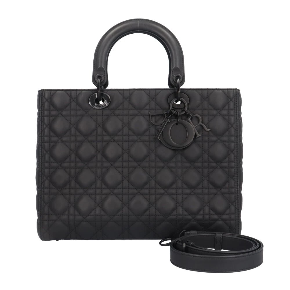 DIOR SHOULDER BAG LEATHER 2WAY CANAGE LADY LARGE: Dior Shoulder Bag leather 2way Canage Lady Large Brand: Dior Type/Style: Shoulder Bag Material: Exterior Material leather Color: Exterior color black Size: W12.6 x H9.6 x D4.7inch Handle:9.8inch A