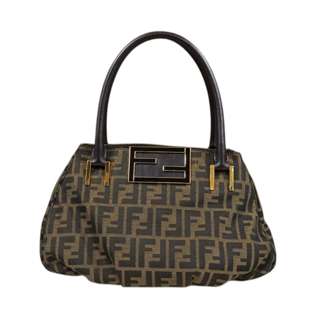 FENDI HANDBAG CANVAS MIA: FENDI Handbag canvas Mia Brand: FENDI Type/Style: Handbag Material: Exterior Material canvas Color: Exterior color brown Size: W12.6 x H9.4 x D4.1inch Handle:17.3inch Accessories: None Acc