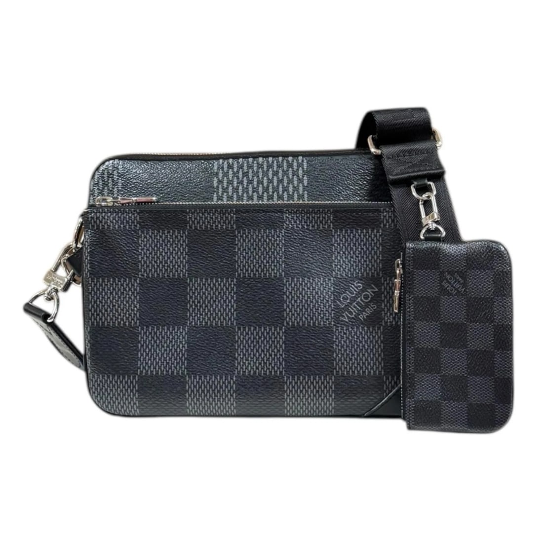 LOUIS VUITTON SHOULDER BAG CROSS BODY PVC TRIO MESSENGER: LOUIS VUITTON Shoulder Bag Cross Body PVC Trio Messenger Brand: LOUIS VUITTON Type/Style: Shoulder Bag Material: Exterior Material PVC Color: Exterior color gray Size: W9.8 x H7.3 x D1.8inch Acces