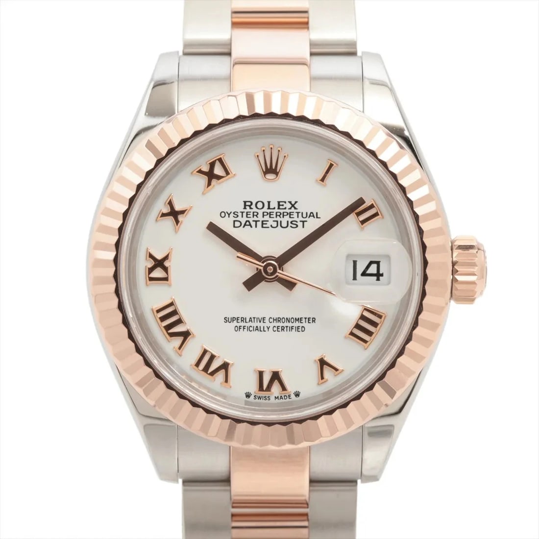 ROLEX LADY DATEJUST AT WHITE DIAL OYSTER WATCH: Rolex Lady Datejust At White Dial Oyster Watch Brand: Rolex Type/Style: Wristwatch Material: PG?SS Color: Dial Color White Size: Case:W0.8 x H0.8inch / W28 x H28 Circumference of Wrist:5.7inch / 14.6 