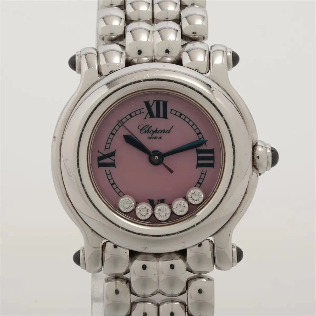 CHOPARD HAPPY SPORT SS QZ PINK DIAL WATCH: Chopard Happy Sport Ss Qz Pink Dial Watch Brand: Chopard Type/Style: Wristwatch Material: SS Color: Dial Color Pink shell Size: Case:W0.8 x H0.8inch / W23 x H23 Circumference of Wrist:5.7inch / 14.5