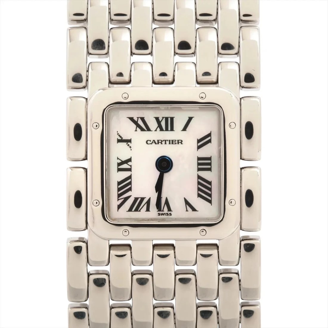 CARTIER PANTHERE RUBAN SS QZ PINK MOP DIAL WATCH: Cartier Panthere Ruban Ss Qz Pink Mop Dial Watch Brand: Cartier Type/Style: Wristwatch Material: SS Color: Dial Color Pink shell Size: Case:W0.8 x H0.8inch / W21 x H21 Circumference of Wrist:5.3inch