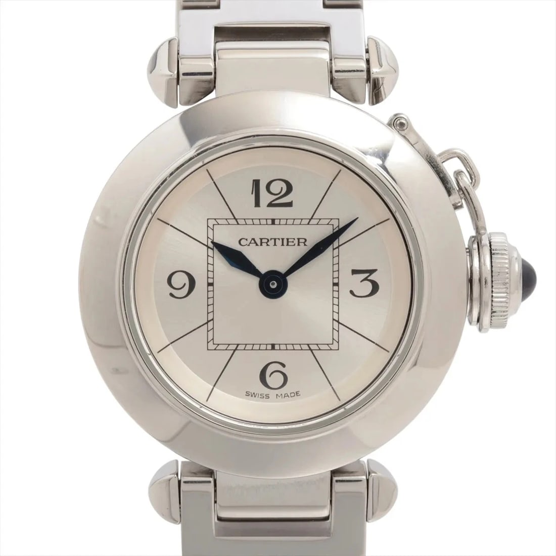 CARTIER MISS PASHA SS QZ SILVER WATCH: Cartier Miss Pasha Ss Qz Silver Watch Brand: Cartier Type/Style: Wristwatch Material: SS Color: Dial Color Silver Size: Case:W0.8 x H0.8inch / W27 x H27 Circumference of Wrist:6.5inch / 16.5 Acces