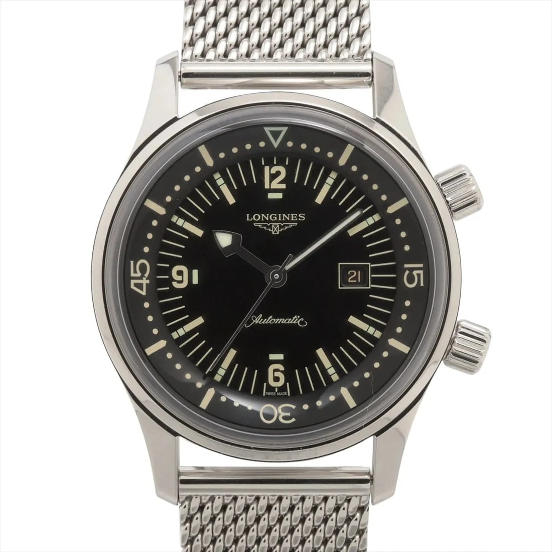LONGINES LEGEND DIVER SS AT BLACK DIAL WATCH: Longines Legend Diver Ss At Black Dial Watch Brand: Longines Type/Style: Wristwatch Material: SS Color: Dial Color Black Size: Case:W1.2 x H1.2inch / W36 x H36 Circumference of Wrist:7.5inch / 19