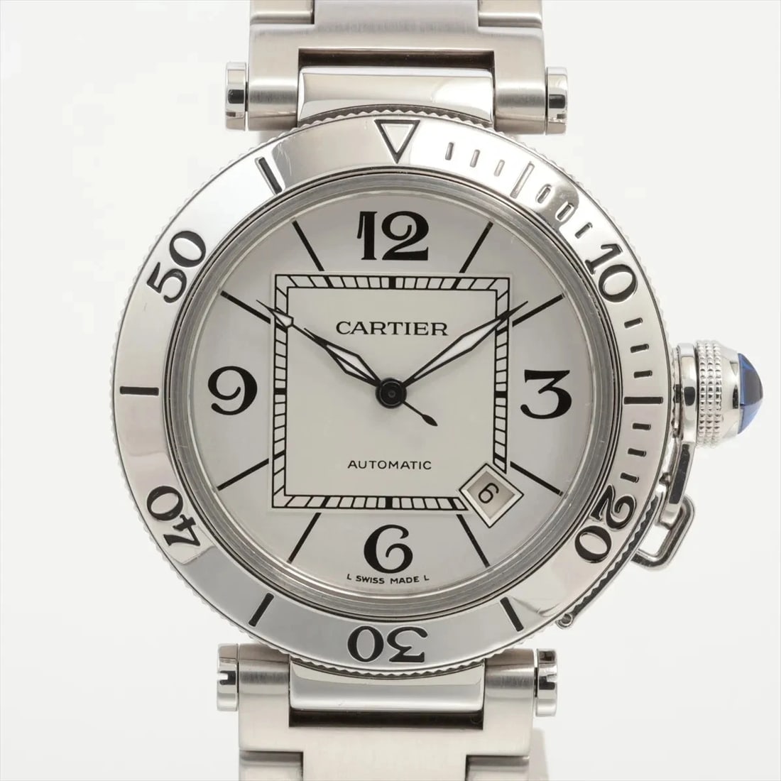 CARTIER PASHA SEATIMER SS AT SILVER WATCH: Cartier Pasha Seatimer Ss At Silver Watch Brand: Cartier Type/Style: Wristwatch Material: SS Color: Dial Color Silver Size: Case:W1.6 x H1.6inch / W40 x H40 Circumference of Wrist:6.5inch / 16.5 A