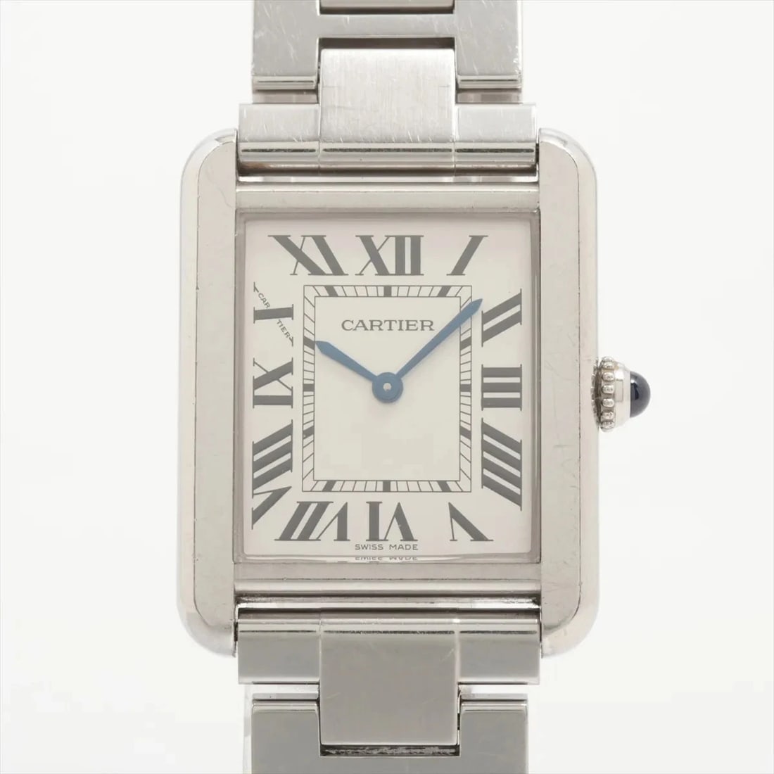 CARTIER TANK SOLO SS QZ SILVER WATCH: Cartier Tank Solo Ss Qz Silver Watch Brand: Cartier Type/Style: Wristwatch Material: SS Color: Dial Color Silver Size: Case:W0.8 x H1.2inch / W24 x H31 Circumference of Wrist:5.3inch / 13.5 Access