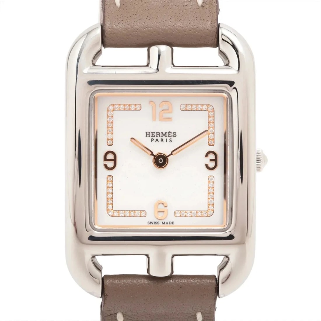 HERMES CAPE COD SS & LEATHER QZ WHITE DIAL WATCH (1 of 2)