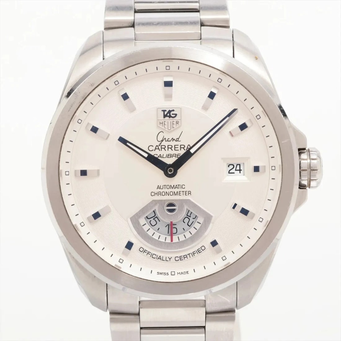 TAG HEUER GRAND CARRERA CALIBRE SS AT SILVER WATCH: Tag Heuer Grand Carrera Calibre Ss At Silver Watch Brand: TAG Heuer Type/Style: Wristwatch Material: SS Color: Dial Color Silver Size: Case:W1.6 x H1.6inch / W40 x H40 Circumference of Wrist:5.9inch /