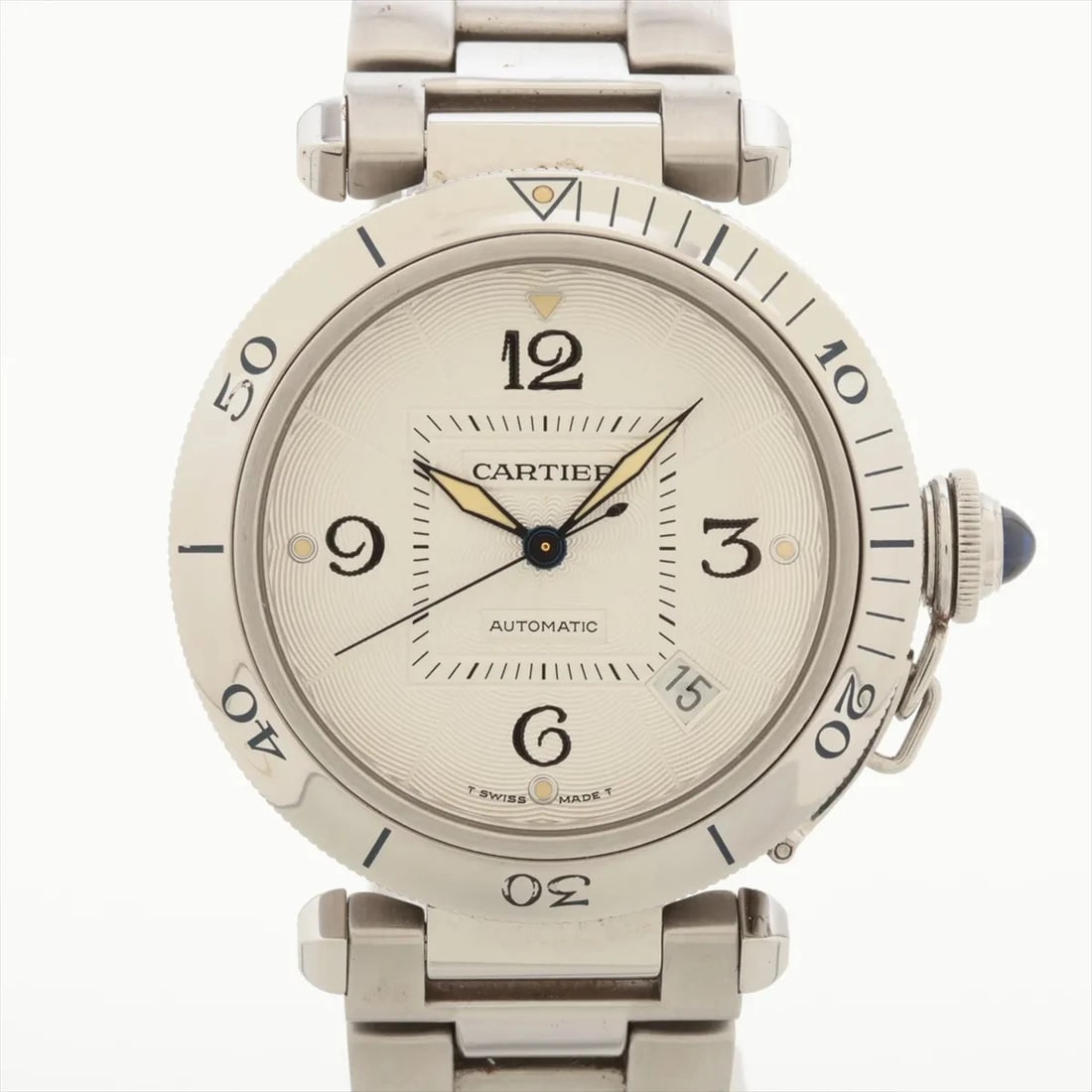 CARTIER PASHA SS AT SILVER WATCH: Cartier Pasha Ss At Silver Watch Brand: Cartier Type/Style: Wristwatch Material: SS Color: Dial Color Silver Size: Case:W1.2 x H1.2inch / W38 x H38 Circumference of Wrist:6.3inch / 16 Accessories: