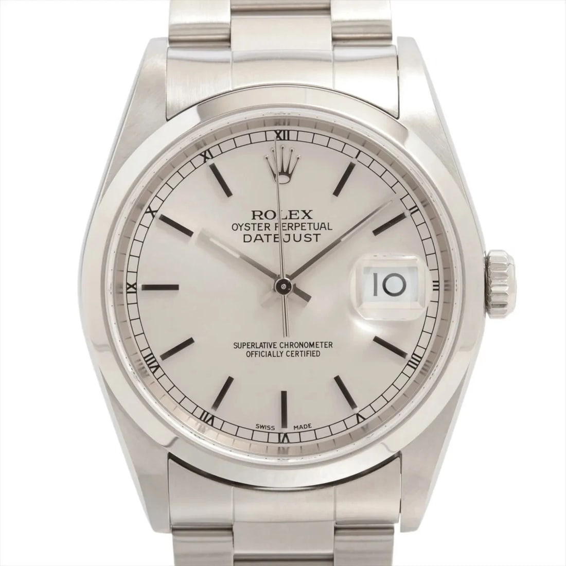 ROLEX DATEJUST SS AT SILVER WATCH: Rolex Datejust Ss At Silver Watch Brand: Rolex Type/Style: Wristwatch Material: SS Color: Dial Color Silver Size: Case:W1.2 x H1.2inch / W36 x H36 Circumference of Wrist:5.9inch / 15 Accessories: