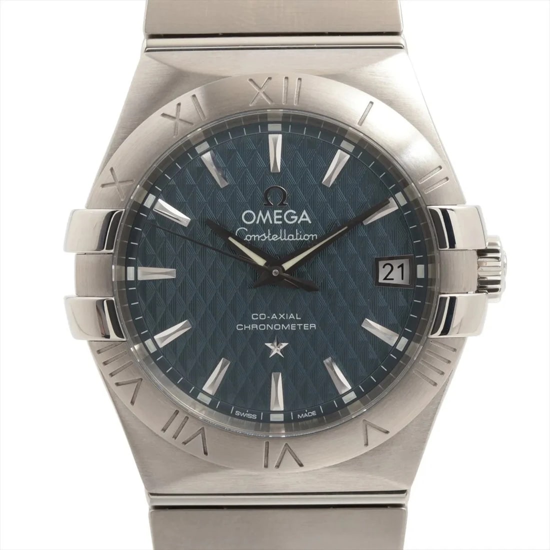OMEGA CONSTELLATION CO-AXIAL CHRONOMETER SS WATCH: Omega Constellation Co-Axial Chronometer Ss Watch Brand: Omega Type/Style: Wristwatch Material: SS Color: Dial Color Blue Size: Case:W1.2 x H1.2inch / W35 x H35 Circumference of Wrist:7.3inch / 18.5
