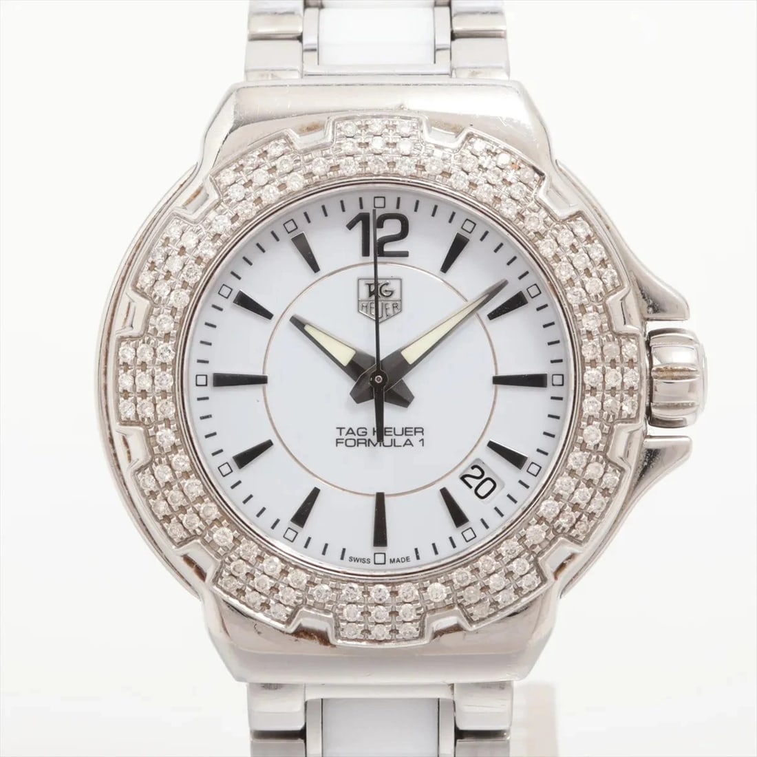 TAG HEUER FORMULA CE?SS QZ WHITE DIAL -0 WATCH: Tag Heuer Formula Ce?Ss Qz White Dial -0 Watch Brand: TAG Heuer Type/Style: Wristwatch Material: CE?SS Color: Dial Color White Size: Case:W1.2 x H1.2inch / W33 x H33 Circumference of Wrist:4.9inch /