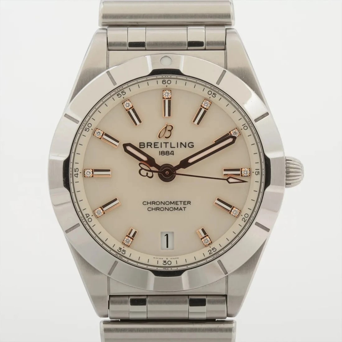 BREITLING CHRONOMAT SS QZ SILVER WATCH: Breitling Chronomat Ss Qz Silver Watch Brand: Breitling Type/Style: Wristwatch Material: SS Color: Dial Color Silver Size: Case:W1.2 x H1.2inch / W32 x H32 Circumference of Wrist:5.1inch / 13 Acce