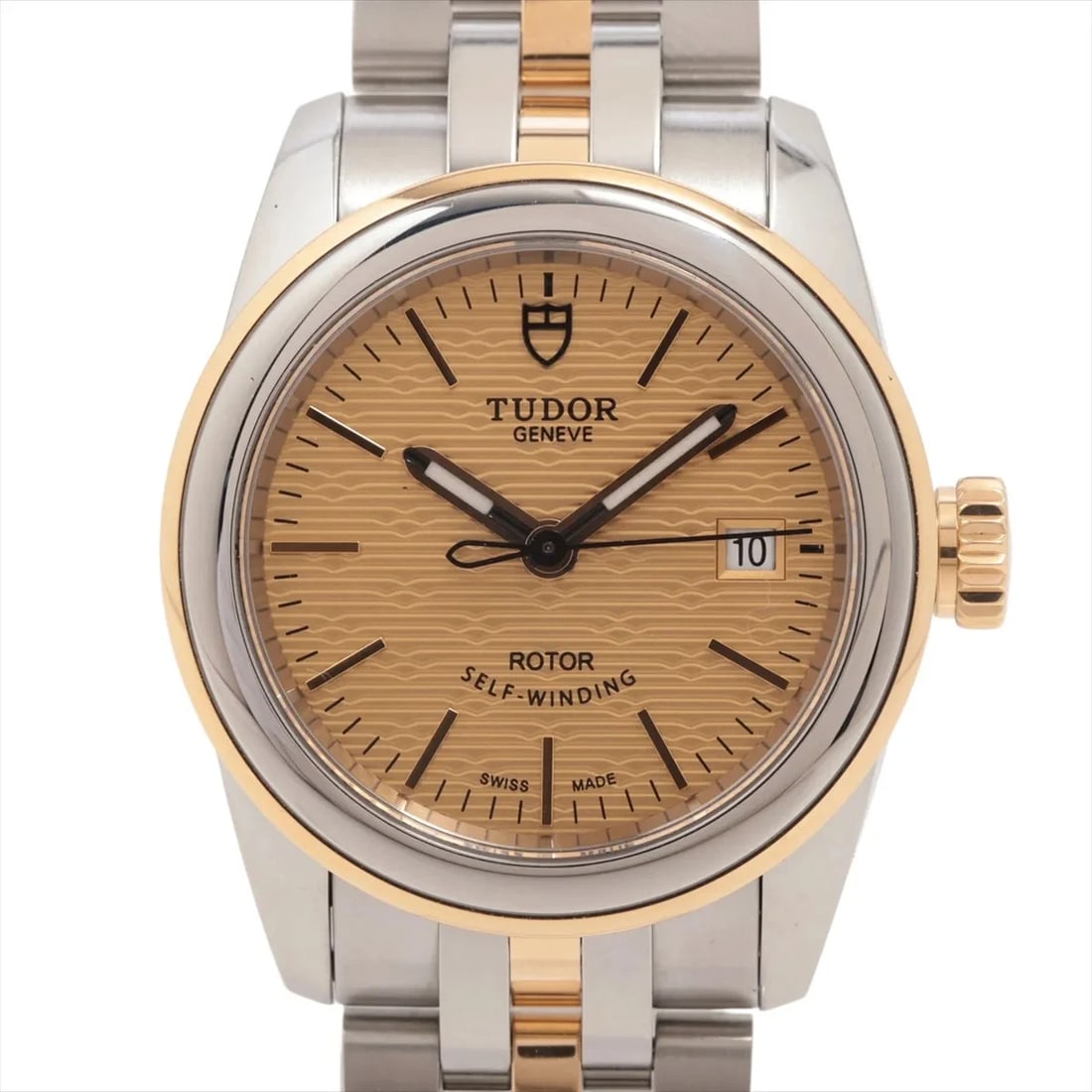 TUDOR GLAMOUR DATE AT CHAMPAGNE WATCH: Tudor Glamour Date At Champagne Watch Brand: Tudor Type/Style: Wristwatch Material: SSxYG Color: Dial Color Champagne Size: Case:W0.8 x H0.8inch / W26 x H26 Circumference of Wrist:6.7inch / 17 Acc