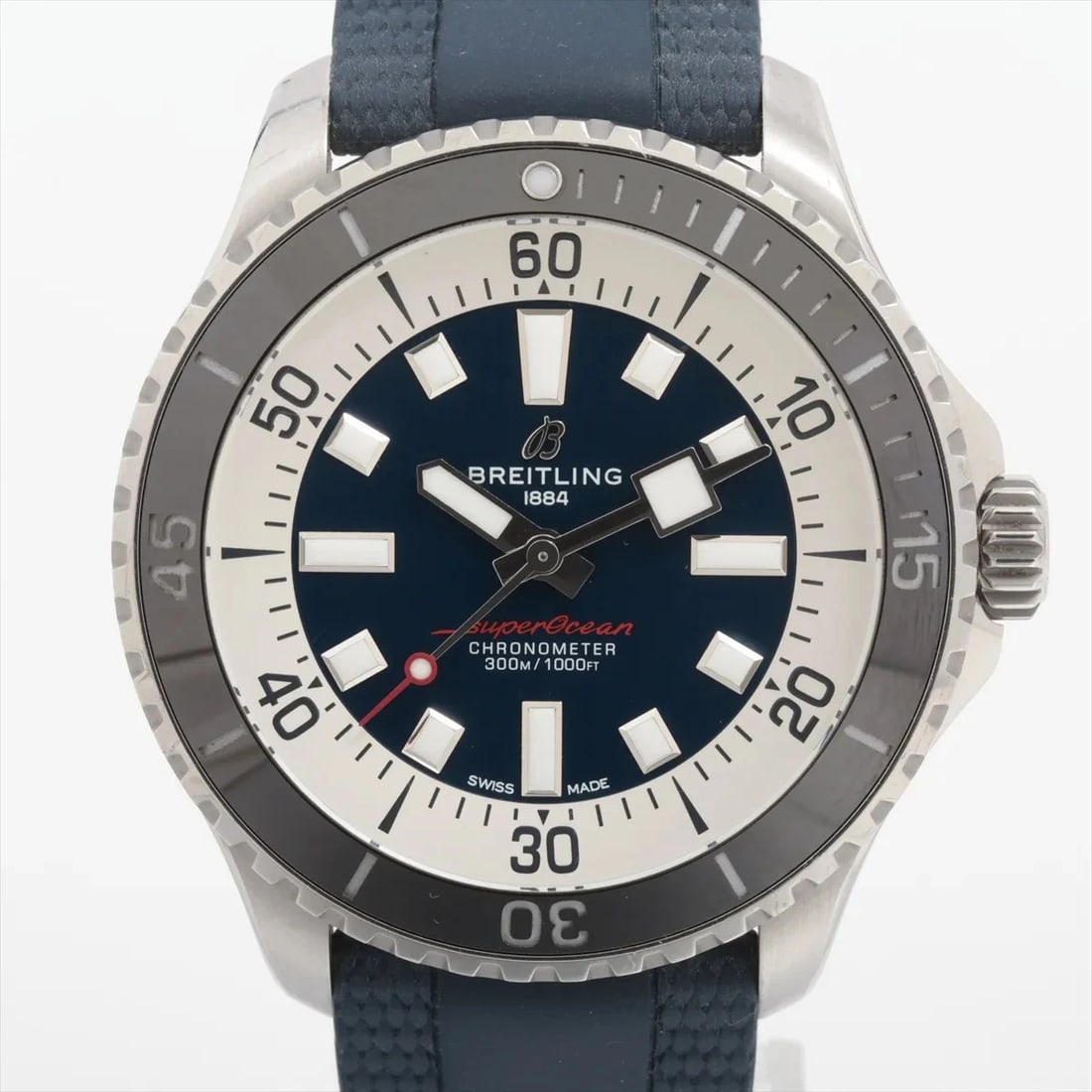 BREITLING SUPEROCEAN SS & RUBBER AT BLUE DIAL WATCH: Breitling Superocean Ss & Rubber At Blue Dial Watch Brand: Breitling Type/Style: Wristwatch Material: SS & Rubber Color: Dial Color Blue Size: Case:W1.6 x H1.6inch / W44 x H44 Circumference of Wrist:6