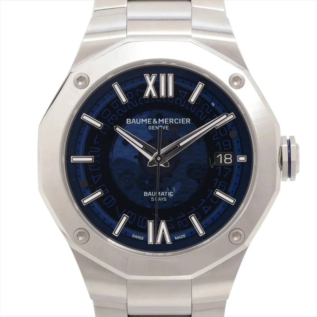 BAUME & MERCIER RIVIERA VOMATIC SS AT BLUE DIAL WATCH: Baume & Mercier Riviera Vomatic Ss At Blue Dial Watch Brand: Baume & Mercier Type/Style: Wristwatch Material: SS Color: Dial Color Blue Size: Case:W1.6 x H1.6inch / W42 x H42 Circumference of Wrist:7.