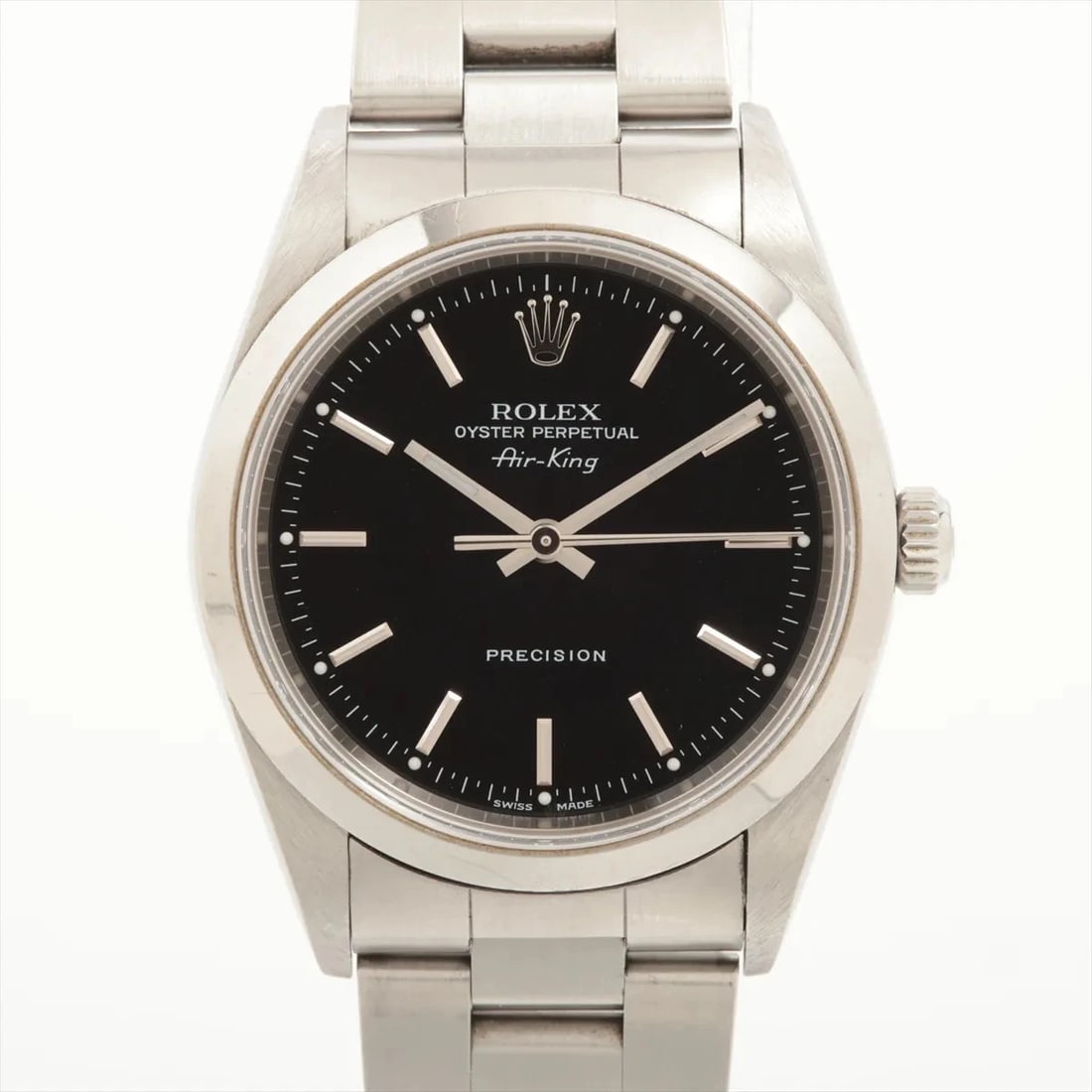 ROLEX AIR-KING SS AT BLACK DIAL WATCH: Rolex Air-King Ss At Black Dial Watch Brand: Rolex Type/Style: Wristwatch Material: SS Color: Dial Color Black Size: Case:W1.2 x H1.2inch / W34 x H34 Circumference of Wrist:7.1inch / 18 Accessorie