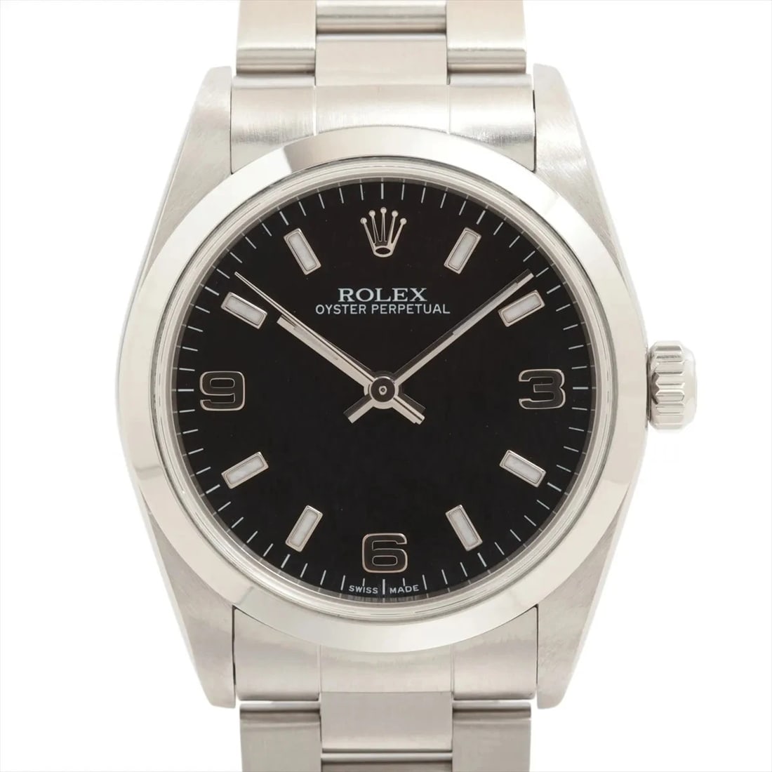 ROLEX OYSTER PERPETUAL SS AT BLACK DIAL WATCH: Rolex Oyster Perpetual Ss At Black Dial Watch Brand: Rolex Type/Style: Wristwatch Material: SS Color: Dial Color Black Size: Case:W1.2 x H1.2inch / W31 x H31 Circumference of Wrist:7.3inch / 18.5