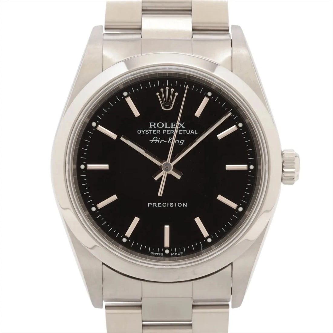 ROLEX AIR-KING SS AT BLACK DIAL WATCH: Rolex Air-King Ss At Black Dial Watch Brand: Rolex Type/Style: Wristwatch Material: SS Color: Dial Color Black Size: Case:W1.2 x H1.2inch / W34 x H34 Circumference of Wrist:7.3inch / 18.5 Accessor