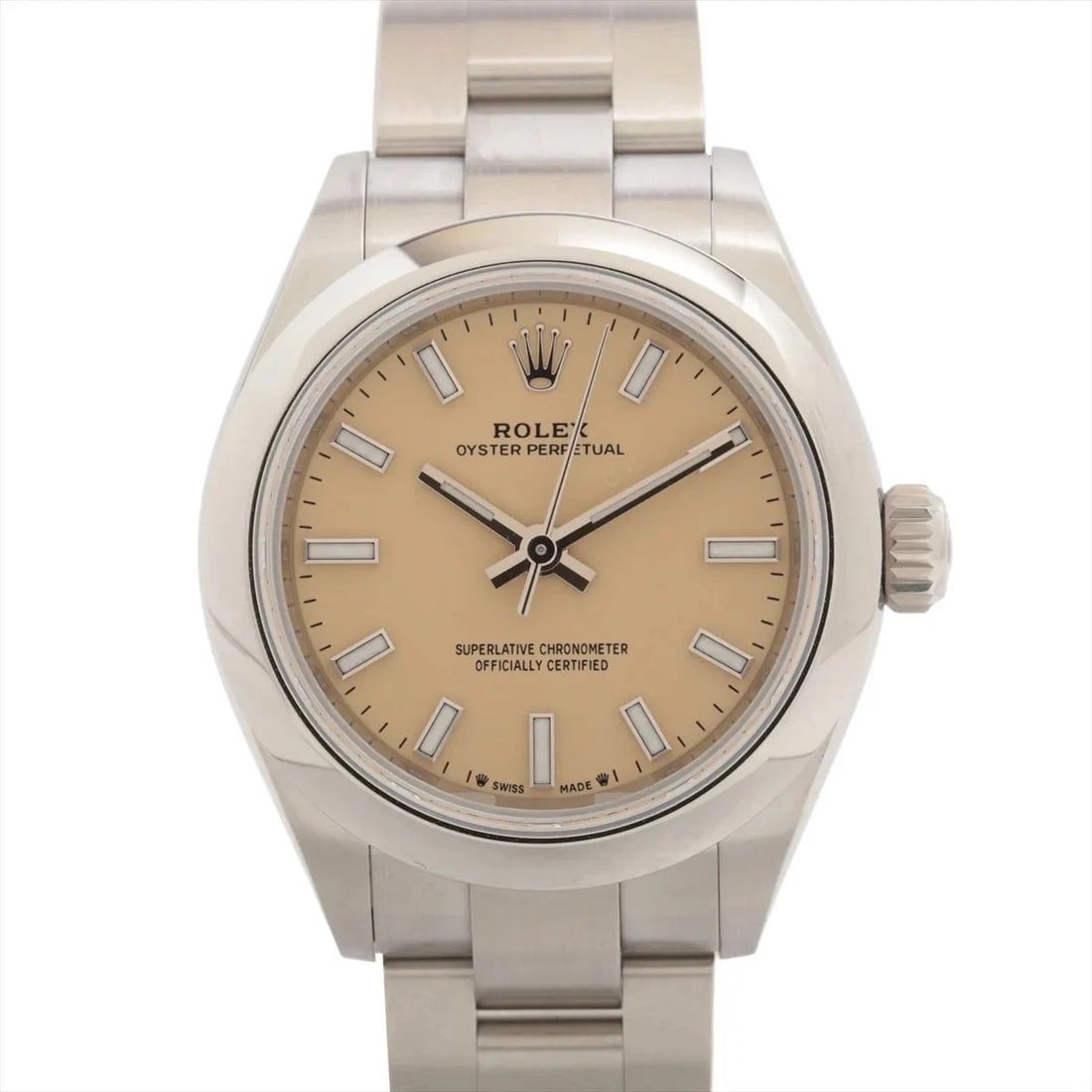 ROLEX OYSTER PERPETUAL 28 SS AT BEIGE DIAL WATCH: Rolex Oyster Perpetual 28 Ss At Beige Dial Watch Brand: Rolex Type/Style: Wristwatch Material: SS Color: Dial Color Beige Size: Case:W0.8 x H0.8inch / W28 x H28 Circumference of Wrist:6.1inch / 15.5