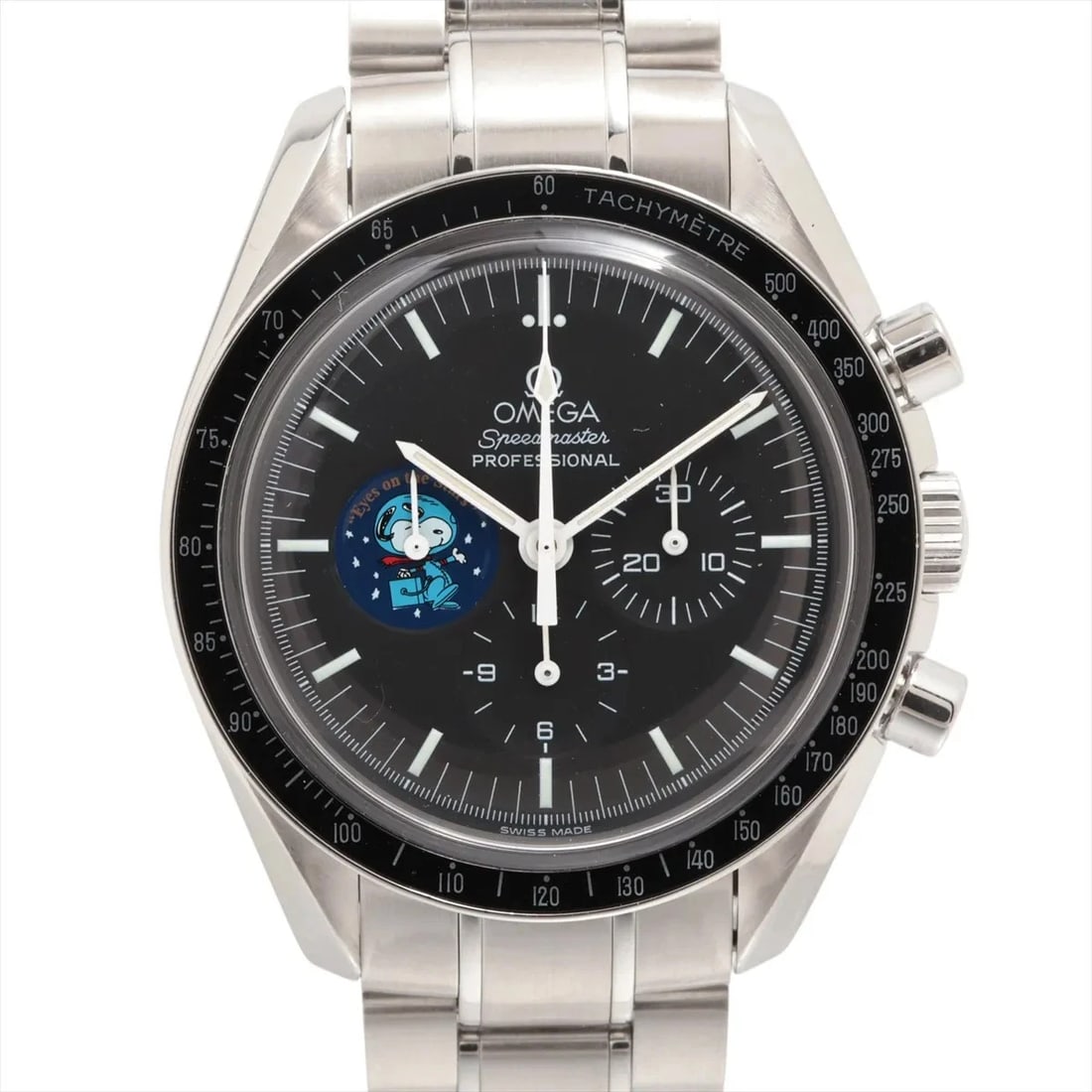 OMEGA SPEEDMASTER PROFESSIONAL SNOOPY OF SS WATCH: Omega Speedmaster Professional Snoopy Of Ss Watch Brand: Omega Type/Style: Wristwatch Material: SS Color: Dial Color Black Size: Case:W1.6 x H1.6inch / W42 x H42 Circumference of Wrist:7.9inch / 20