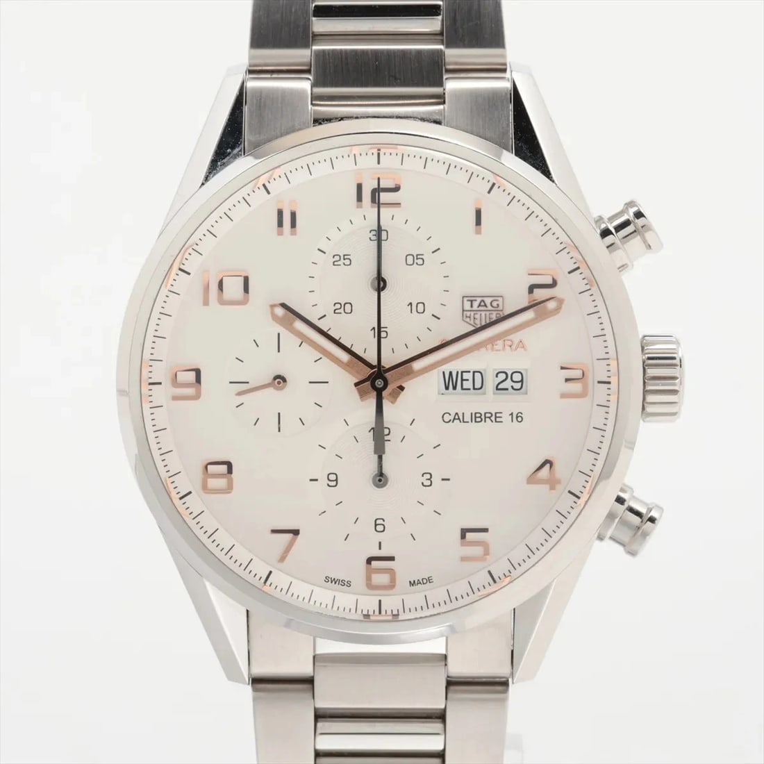TAG HEUER CARRERA SS AT SILVER WATCH: Tag Heuer Carrera Ss At Silver Watch Brand: TAG Heuer Type/Style: Wristwatch Material: SS Color: Dial Color Silver Size: Case:W1.6 x H1.6inch / W43 x H43 Circumference of Wrist:5.5inch / 14 Access