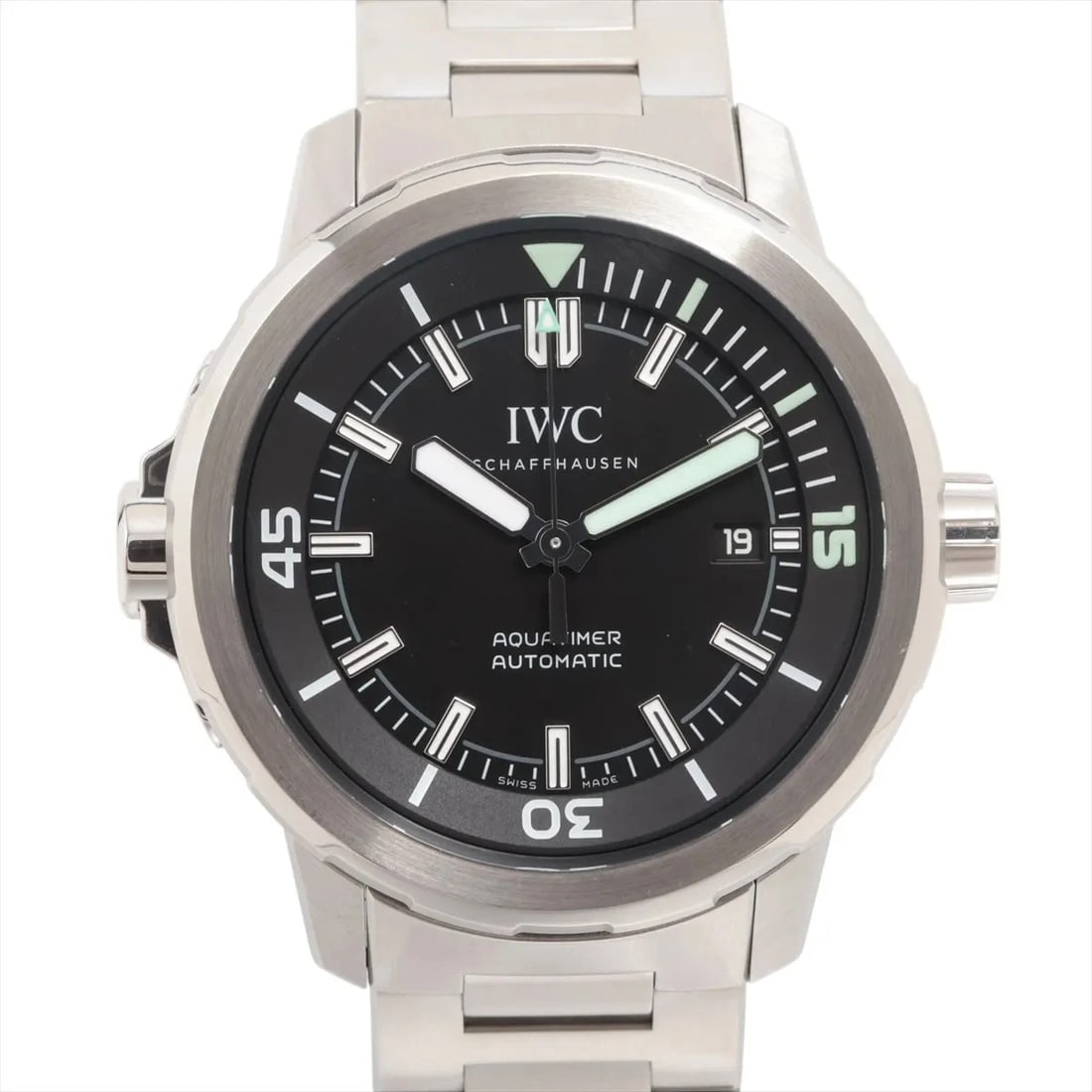 IWC AQUATIMER AUTOMATIC SS AT BLACK DIAL WATCH: Iwc Aquatimer Automatic Ss At Black Dial Watch Brand: IWC Type/Style: Wristwatch Material: SS Color: Dial Color Black Size: Case:W1.6 x H1.6inch / W42 x H42 Circumference of Wrist:7.3inch / 18.5 A