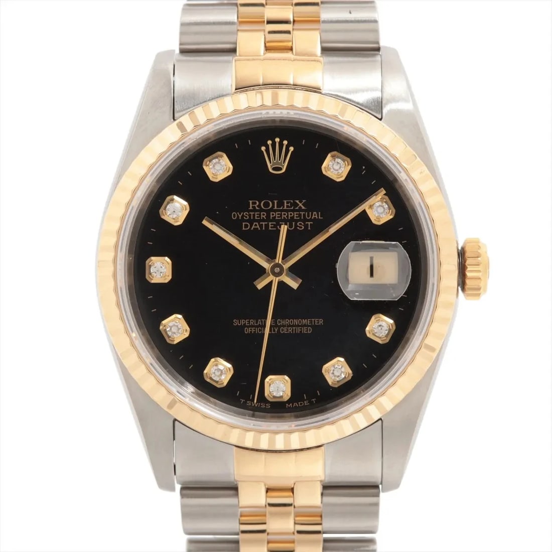 ROLEX DATEJUST 36 AT BLACK DIAL WATCH: Rolex Datejust 36 At Black Dial Watch Brand: Rolex Type/Style: Wristwatch Material: SS?YG Color: Dial Color Black Size: Case:W1.2 x H1.2inch / W36 x H36 Circumference of Wrist:7.5inch / 19 Accesso