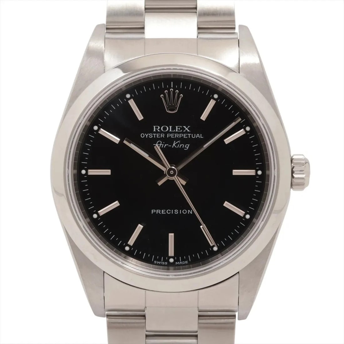 ROLEX AIR-KING SS AT BLACK DIAL WATCH: Rolex Air-King Ss At Black Dial Watch Brand: Rolex Type/Style: Wristwatch Material: SS Color: Dial Color Black Size: Case:W1.2 x H1.2inch / W34 x H34 Circumference of Wrist:7.3inch / 18.5 Accessor