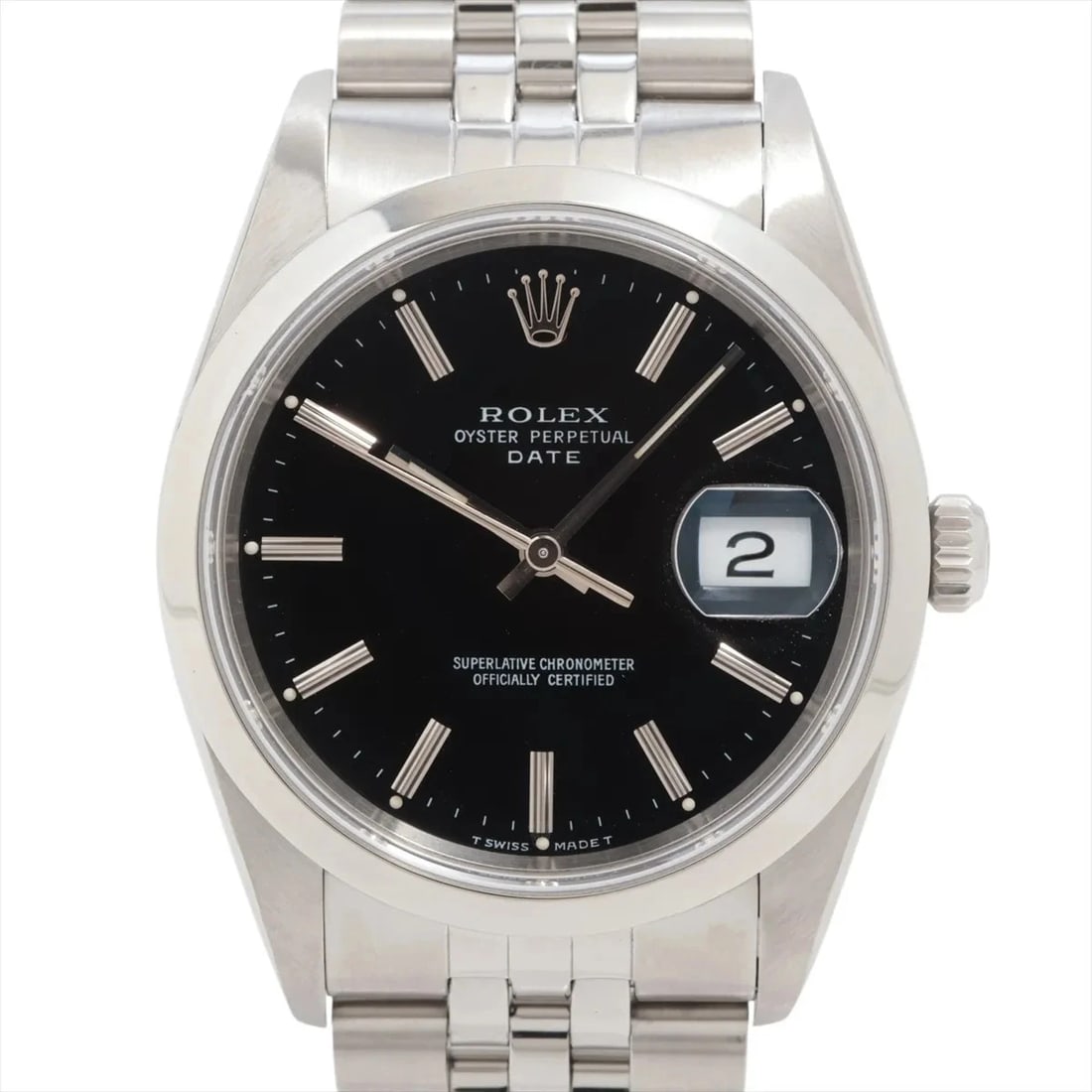 ROLEX OYSTER PERPETUAL DATE SS AT BLACK DIAL WATCH: Rolex Oyster Perpetual Date Ss At Black Dial Watch Brand: Rolex Type/Style: Wristwatch Material: SS Color: Dial Color Black Size: Case:W1.2 x H1.2inch / W34 x H34 Circumference of Wrist:6.9inch / 17.5