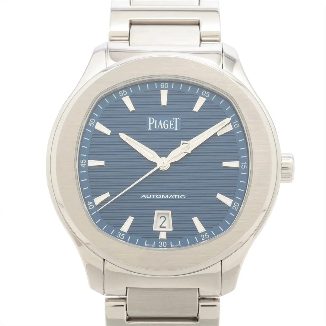 PIAGET POLO SS AT BLUE DIAL WATCH: Piaget Polo Ss At Blue Dial Watch Brand: Piaget Type/Style: Wristwatch Material: SS Color: Dial Color Blue Size: Case:W1.6 x H1.6inch / W40 x H40 Circumference of Wrist:7.1inch / 18 Accessories: N