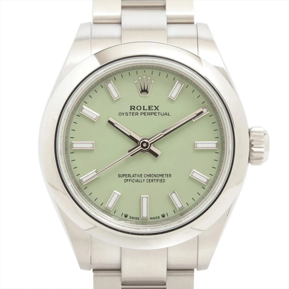 ROLEX OYSTER PERPETUAL 28 SS AT PISTACHIO DIAL OYSTER WATCH: Rolex Oyster Perpetual 28 Ss At Pistachio Dial Oyster Watch Brand: Rolex Type/Style: Wristwatch Material: SS Color: Dial Color pistachios Size: Case:W0.8 x H0.8inch / W28 x H28 Circumference of Wrist: