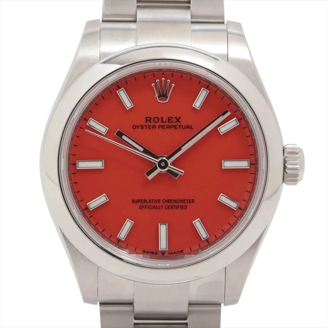ROLEX OYSTER PERPETUAL 31 SS AT CORAL RED DIAL WATCH: Rolex Oyster Perpetual 31 Ss At Coral Red Dial Watch Brand: Rolex Type/Style: Wristwatch Material: SS Color: Dial Color coral red Size: Case:W1.2 x H1.2inch / W31 x H31 Circumference of Wrist:6.7inch 