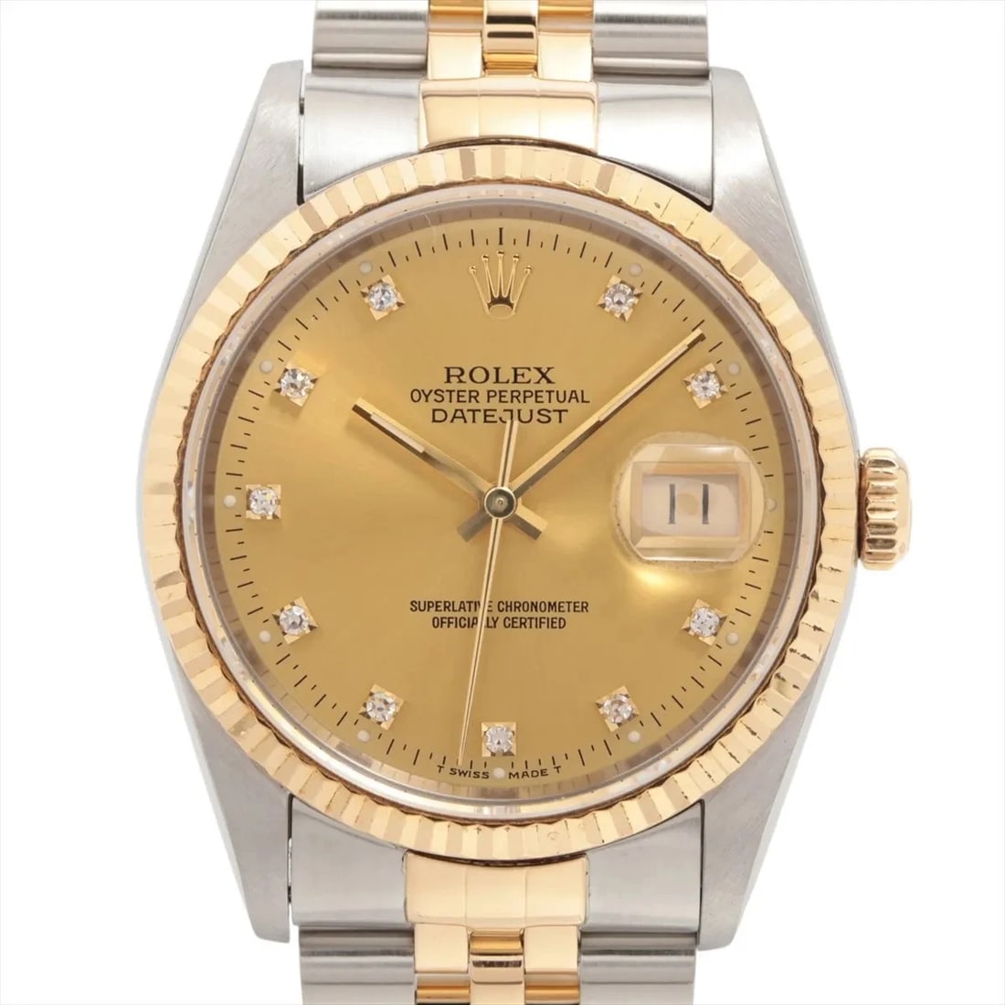 ROLEX DATEJUST 36 AT CHAMPAGNE WATCH: Rolex Datejust 36 At Champagne Watch Brand: Rolex Type/Style: Wristwatch Material: SS?YG Color: Dial Color Champagne Size: Case:W1.2 x H1.2inch / W36 x H36 Circumference of Wrist:7.5inch / 19