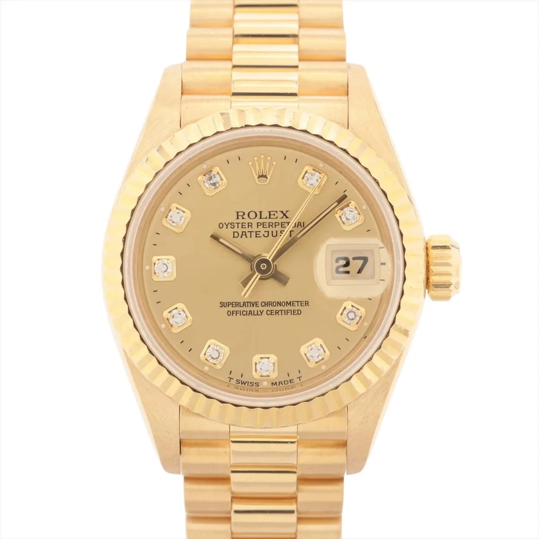 ROLEX LADY DATEJUST YG AT CHAMPAGNE WATCH: Rolex Lady Datejust Yg At Champagne Watch Brand: Rolex Type/Style: Wristwatch Material: YG Color: Dial Color Champagne Size: Case:W0.8 x H0.8inch / W26 x H26 Circumference of Wrist:5.9inch / 15